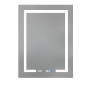 24 in. W x 32 in. H Rectangular Sliver Aluminum Recessed/Surface Mount Left Medicine Cabinet with Mirror, LED and Clock