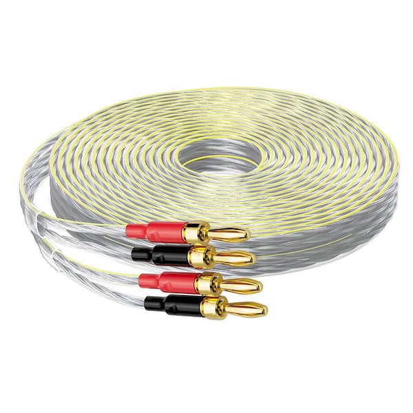 16 / 2 Speaker Wire 50 ft. 16-Gauge AWG, Tinned OFC Copper, CL3 Rated, Transparent Jacket with Yellow Polarity Marker