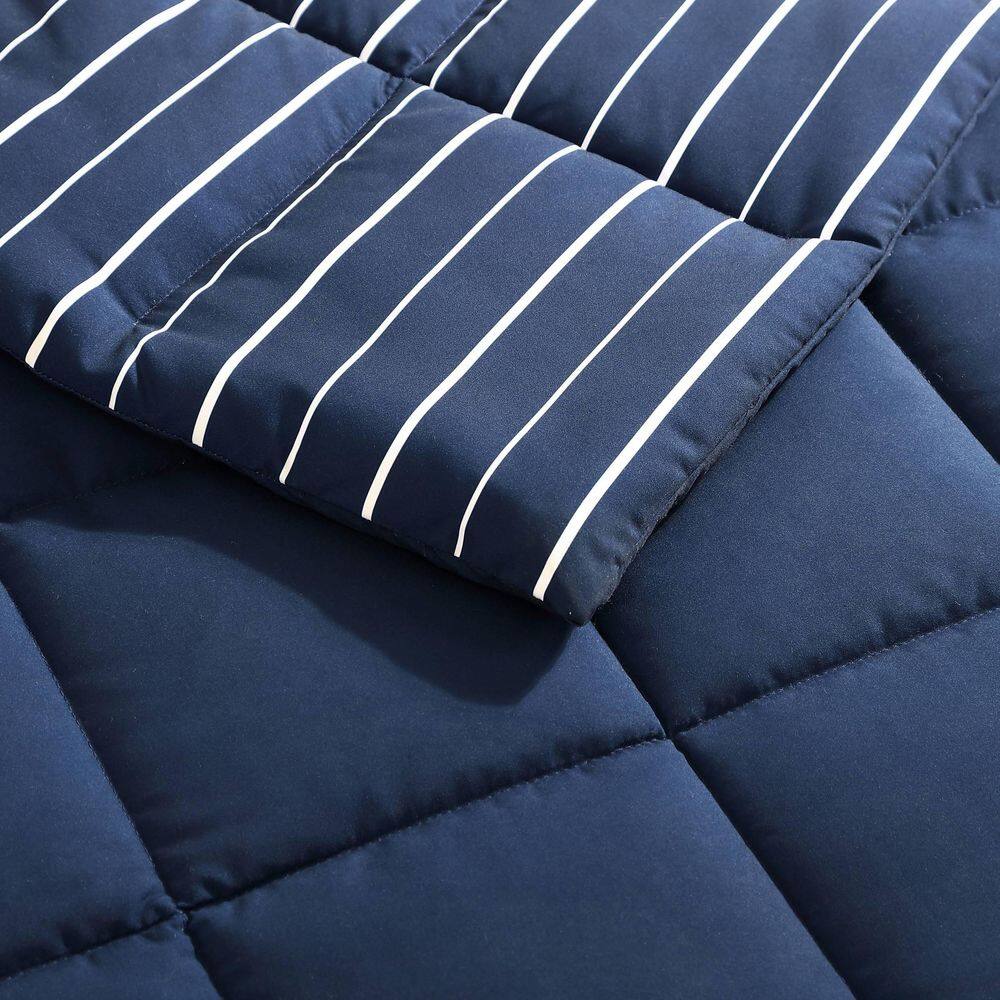 Navy Blue Twin Reversible Microfiber Comforter Set