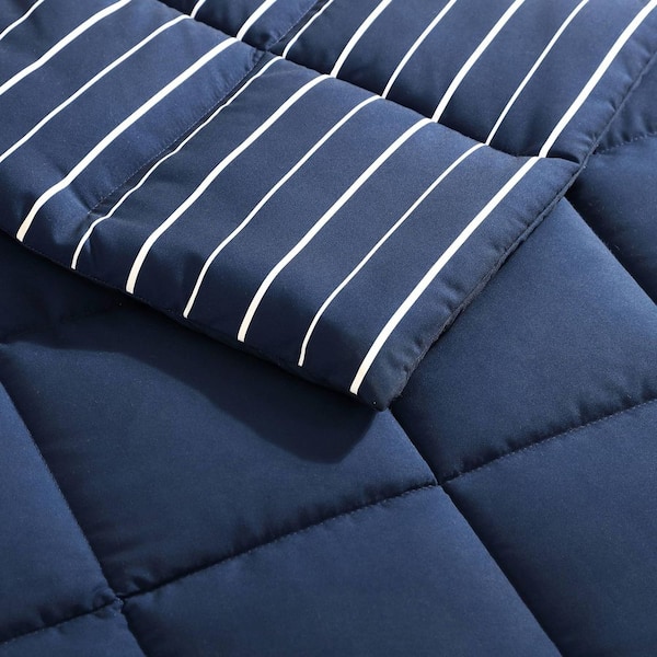 Nautica Mieola 3-Piece Navy Blue Striped Cotton Full/Queen Comforter Set  201844 - The Home Depot