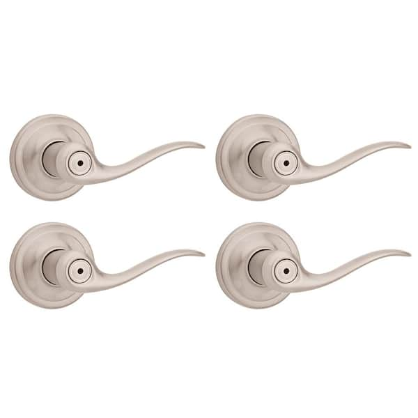 Kwikset Tustin Satin Nickel Privacy Bed/Bath Door Handle (4-Pack) with Lock