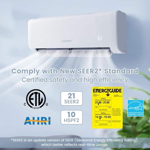 Costway 21 SEER2 12,000 BTU Ton Ductless Mini Split Air Conditioner with  Heat Pump Energy Star Certified 208/230V N4-AH-10N4-A12U1-IT+