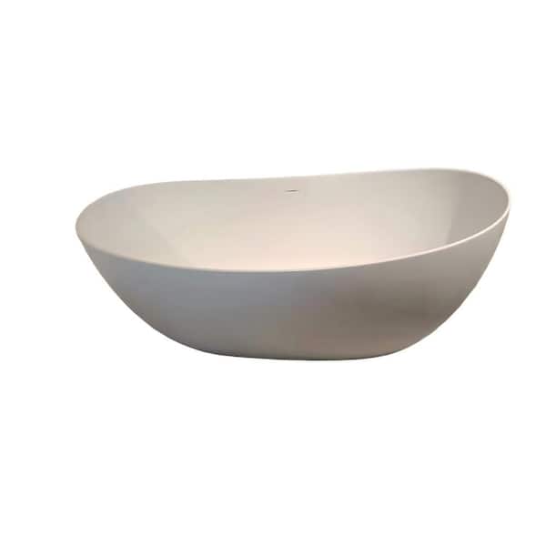 63 in. x 29.92 in. Solid Surface Freestanding Whirlpool-less Soaking Bathtub in White with Center Drain