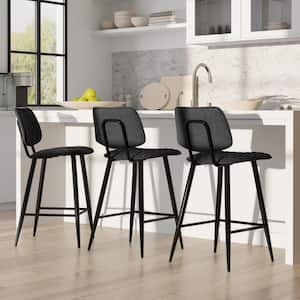Raya Contemporary 16.34 in. Metal Counter Height Stool (Set of 2) in Charcoal Polyester Linen Fabric