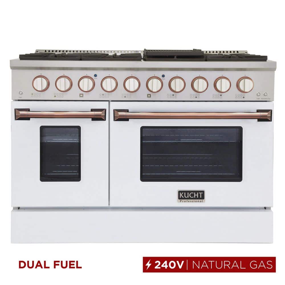 48 in. 6.7 cu. ft. Double Oven Dual Fuel Range with Gas Stove and Electric Oven in. White & Rose Gold price history on PriceWatchPro