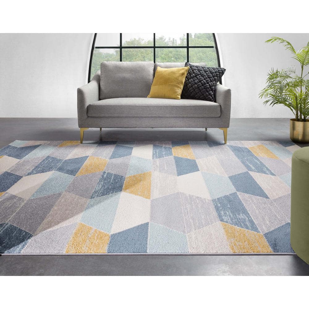 Mystic Blue Geometric Stain-Resistant Area Rug