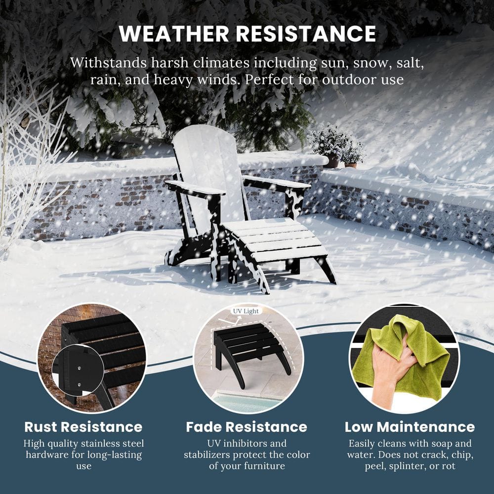 Black Poly Plastic Outdoor Folding Adirondack Ottoman