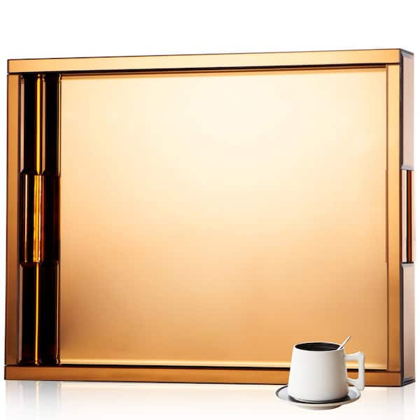 THKSHOUZ Gold Mirrored Glass Decorative Tray (Single Piece)