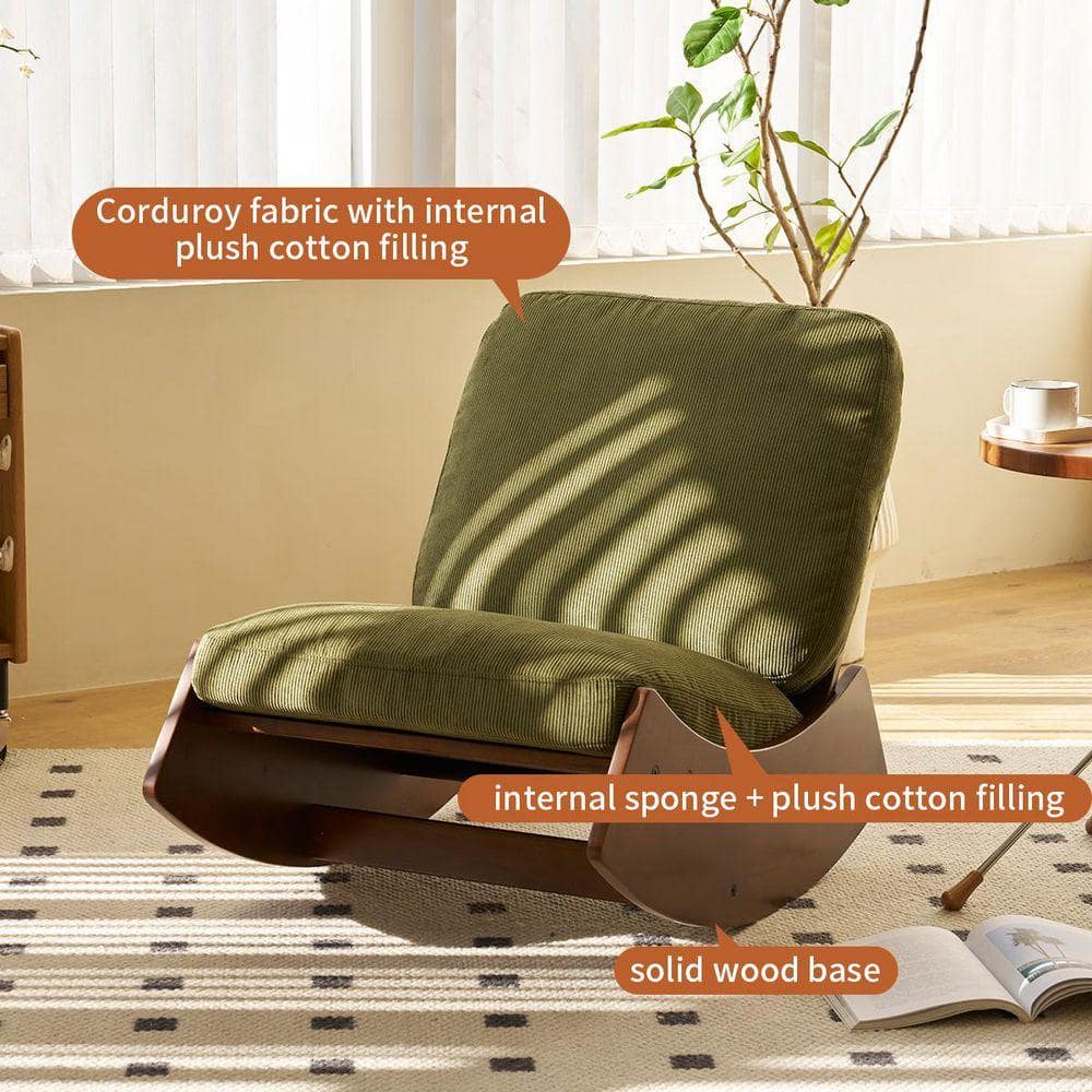 High-Quality Green Glider Rocking Chair with Cushion, Solid Wood Frame, Perfect for Multiple Settings