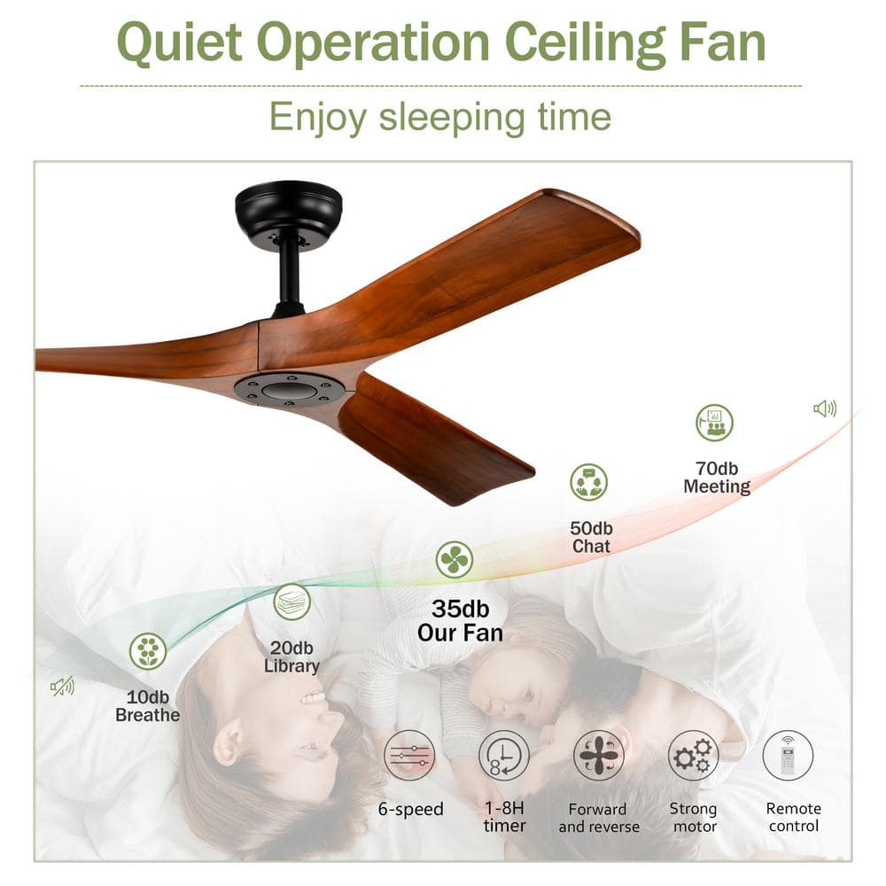 Sunpez 52 In Indoor Outdoor Modern Matte Black Ceiling Fan With Remote For Bedroom Living Room