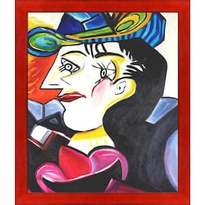 "Picasso by Nora, Man With Blue Hat with Stiletto Red Frame " by Nora Shepley Canvas Print