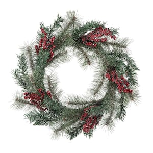 24 in. D Christmas Flocked Pine Needle and Berry Wreath