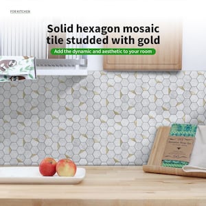 Hexagon Mosaic Tiles Greyish White 12.6 in. x 12.3 in. PVC Peel and Stick Tile for Kitchen, Fireplace (9 sq. ft./Box)