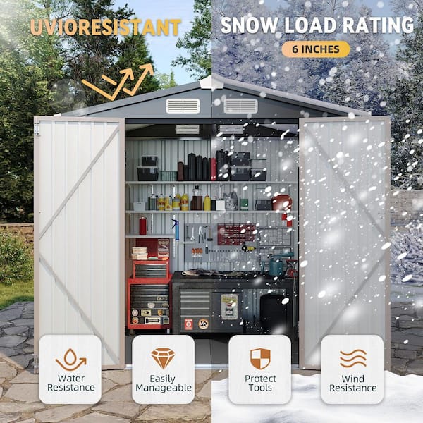 Sizzim 7.4 ft. W x 5.3 ft. D Outdoor Storage Metal Shed with Floor