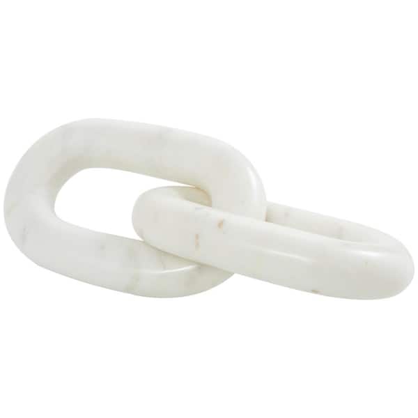 Litton Lane 4 in. x 2 in. White Marble Geometric 2 Link Chain Sculpture