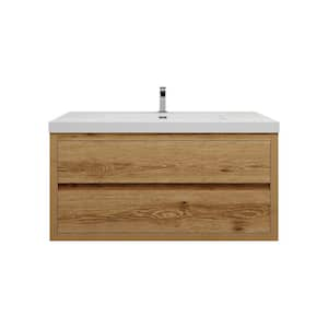 Louis 42 in. W x 20 in. D x 22 in. H Single Sink Floating Bath Vanity in Yellow Wood with White Acrylic Top