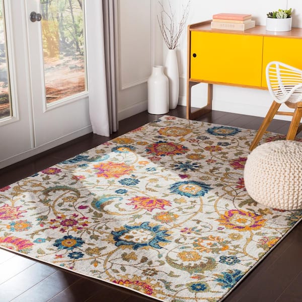 Kassandra Light Grey 7 ft. 10 in. x 10 ft. 3 in. Floral Area Rug
