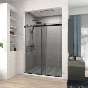 60 in. W x 76 in. H Single Sliding Frameless Corner Shower Enclosure in Matte Black with Clear Glass