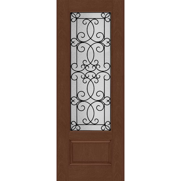 Steves & Sons Regency 36 in. x 96 in. Universal Handing 3/4Lite Georgian Decorative Glass Chestnut Mahogany Fiberglass Front Door Slab