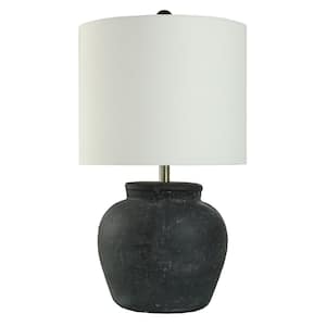 26.5 in. Matte Black, Brushed Nickel, Off-White Urn Task and Reading Table Lamp for Living Room with White Linen Shade