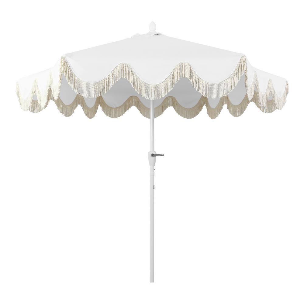Collins 9 ft. White and Cream Aluminum Patio Umbrella with Tassels