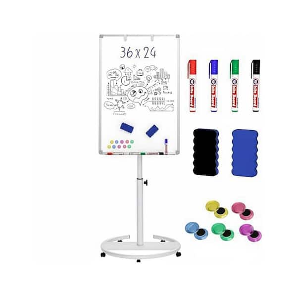 1-Pack Height Adjustable Mobile Magnetic Dry Erase Easel Board with Flipchart Hooks 5 Wheels White 36x24