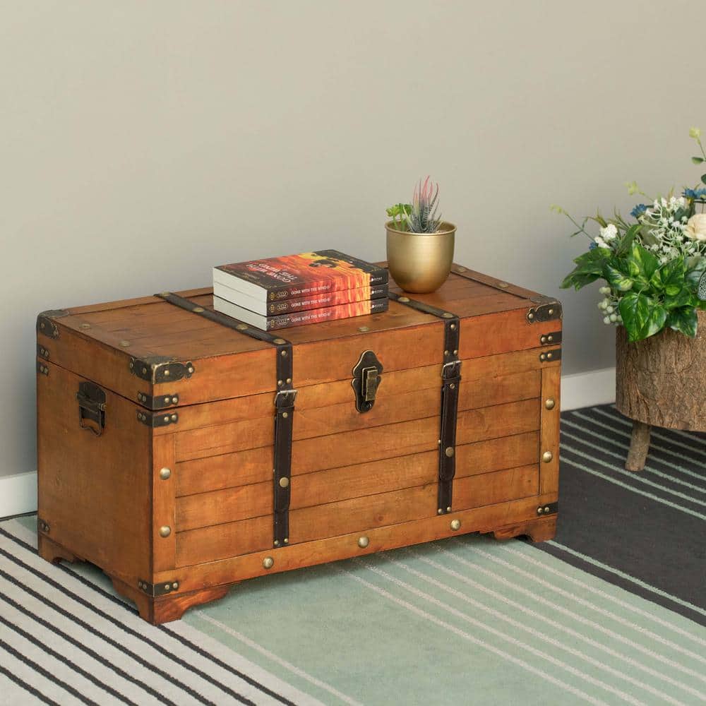 Rustic Brown Large Wooden Storage Trunk with Lockable Latch