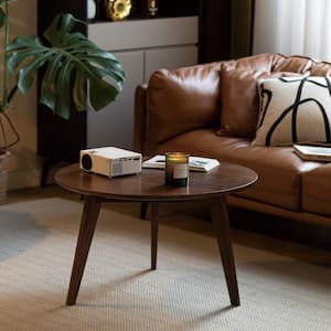 23.62 in. Walnut Round Oak 100% Solid Wood Low Coffee Table with 3 Legs