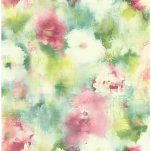 Watercolor Bloom Hot Pink, Lime Green, and Off-White Paper Strippable Roll (Covers 56.05 sq. ft.)