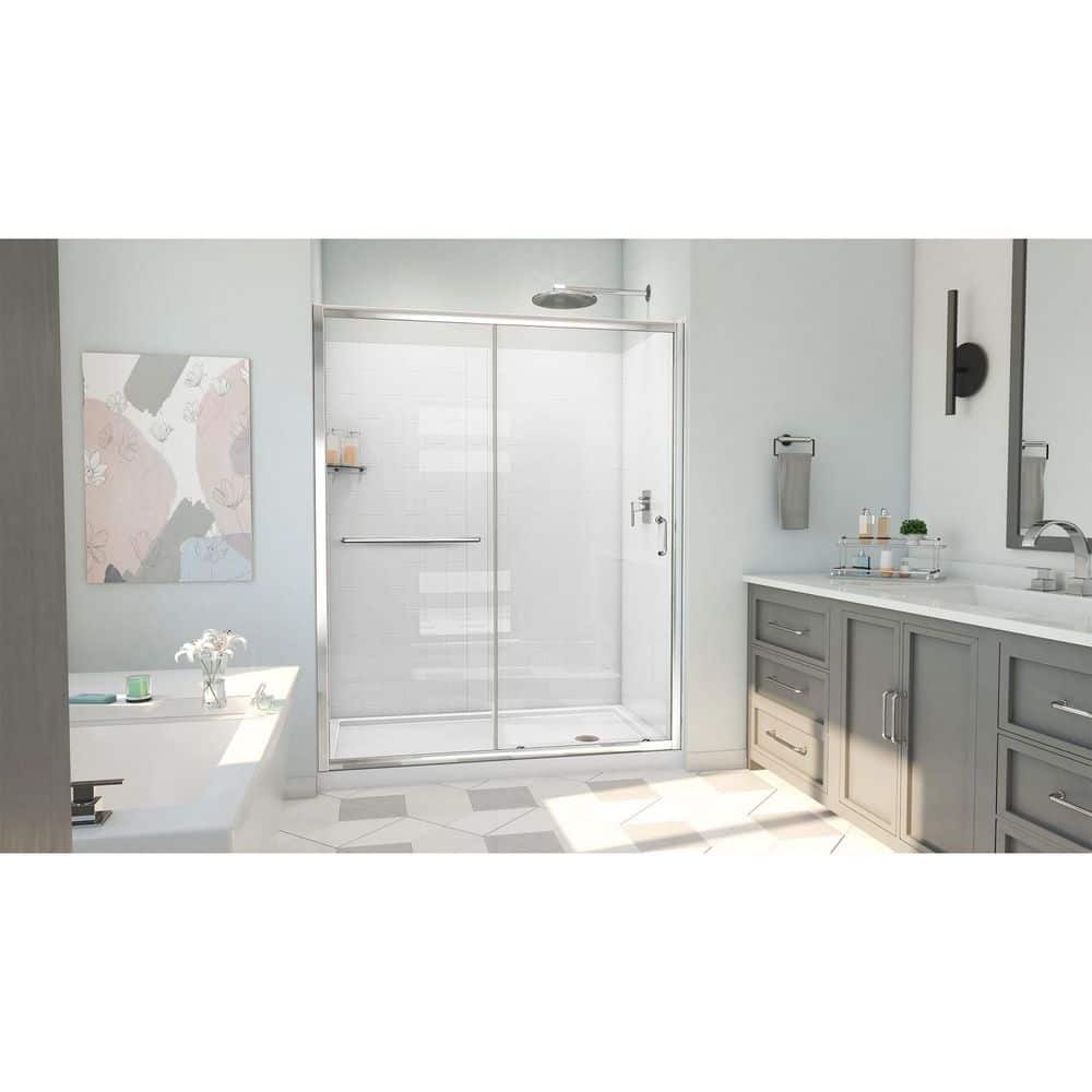 60" x 34" Chrome Semi-Frameless Shower Kit with Clear Glass