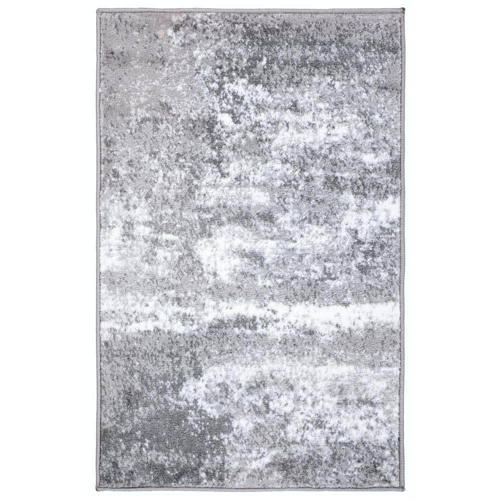 Gray Abstract Washable Synthetic Area Rug 2' x 3'
