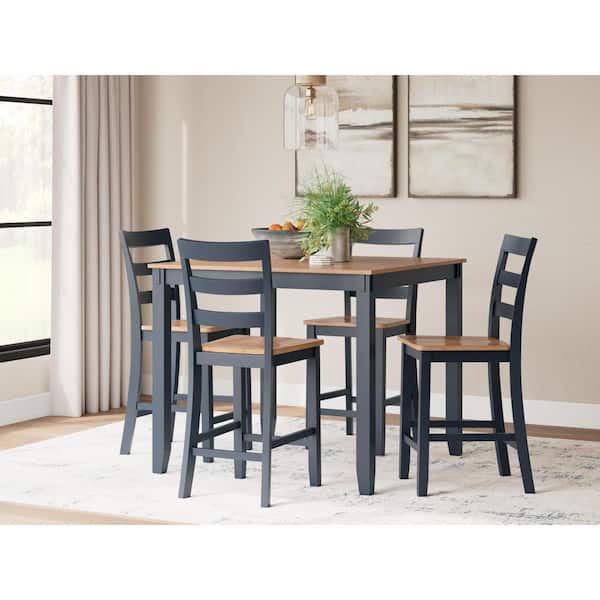 Gesthaven 5-Piece 36.13 in. H Brown/Blue Square Counter Height Bar Table Set Seats 4
