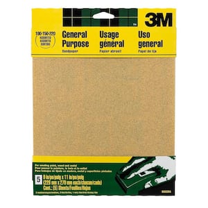 9 in. x 11 in. 100, 150, 220 Grit Medium, Fine and Very Fine Aluminum Oxide Sand Paper (5 Sheets-Pack)