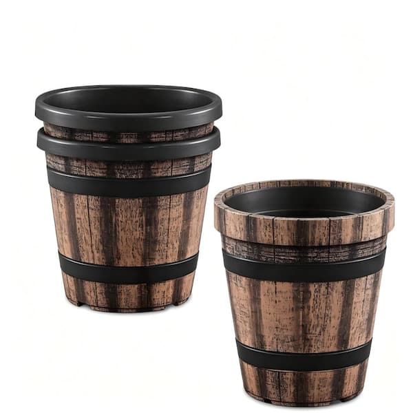10 in. Plant Pots with Drainage Saucers Brown 3-Pack