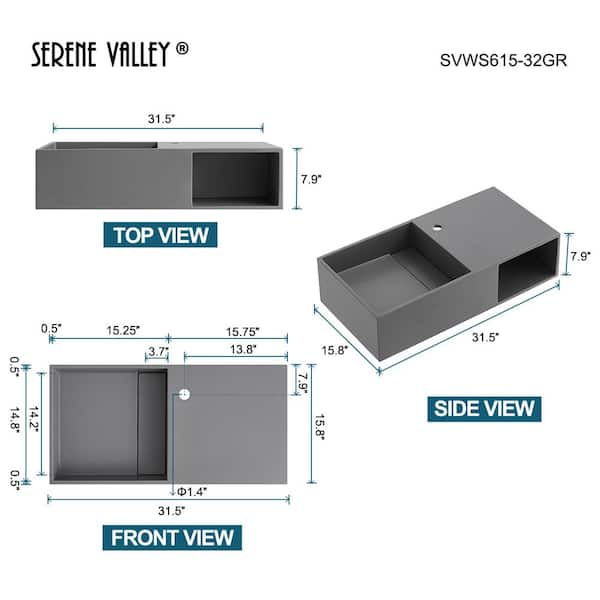 Serene Valley SVWS615-32WH 32 in. Wall-Mount or Countertop Bathroom Vanity with Flat Top and Storage Space Sink Finish: White