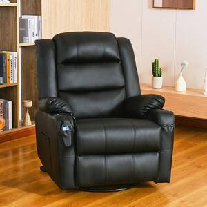 Black Plush Leather Recliner Massage Chair with 8-Node Full Body Massage Lumbar Heating
