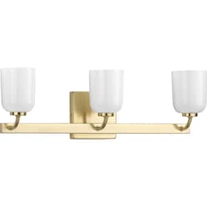 Moore Collection 3-Light Satin Brass White Opal Glass Luxe Bath Vanity Light