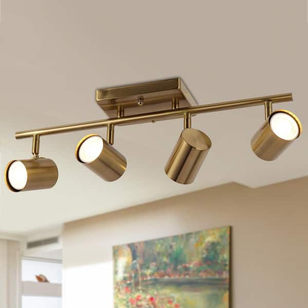 Zevni 1.6 ft. 4-Light Brass Gold Modern Track Lighting Kits Linear Rotating Head Track Light with Metal Shade