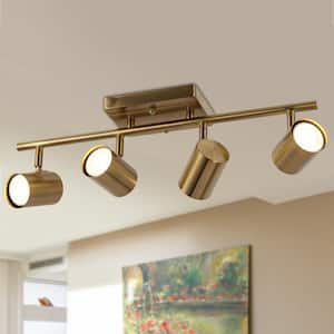 1.6 ft. 4-Light Brass Gold Modern Track Lighting Kits Linear Rotating Head Track Light with Metal Shade