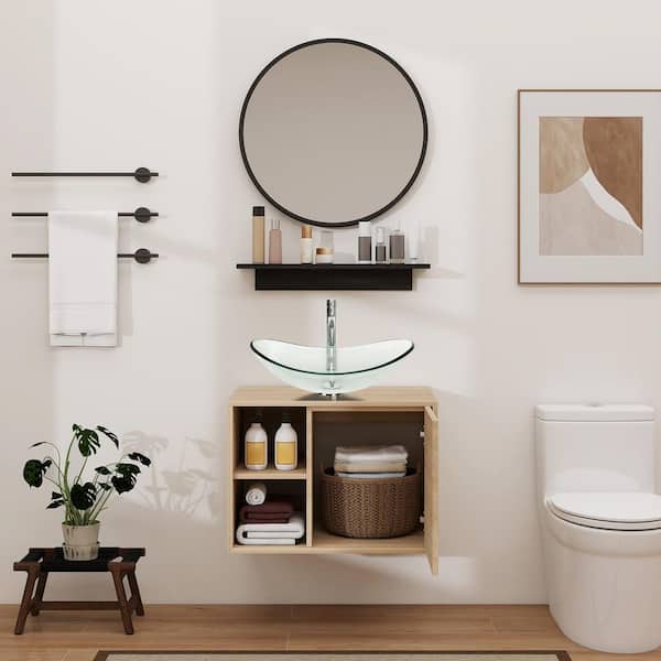 24 in. W x 19 in. D x 17 in. H Single Sink Burlywood Bath Vanity with Clear Solid Surface Top Sink and Mirror