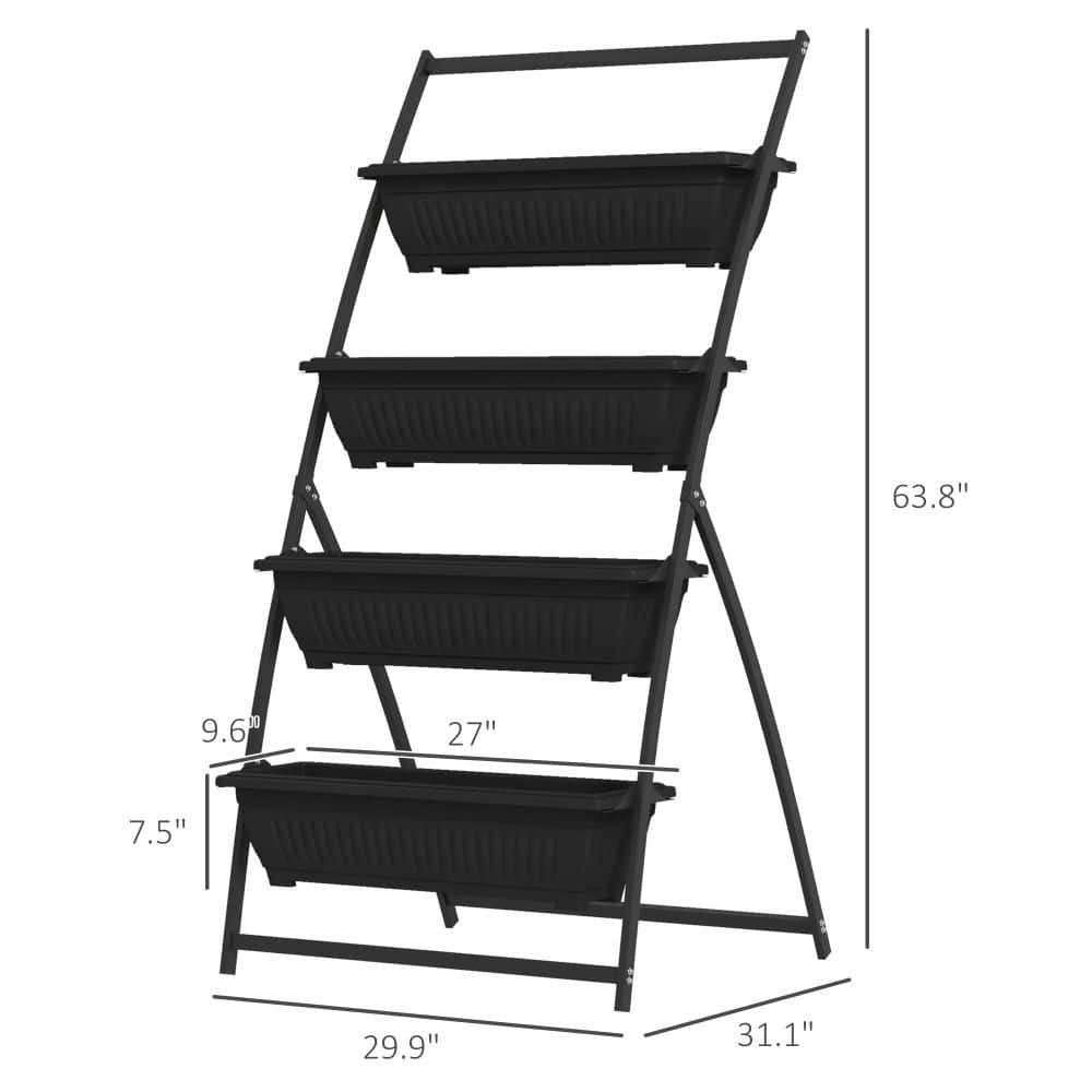 4-Tier Raised Garden Bed Black Plastic 4 Outdoor Planter Boxes with Stand Self-Draining Herbs Vegetables Flowers price history on PriceWatchPro