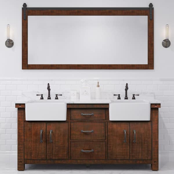 Paisley 72 in. W x 22 in. D Vanity in Rustic Sienna with Marble Vanity Top in White with White Basin and Mirror