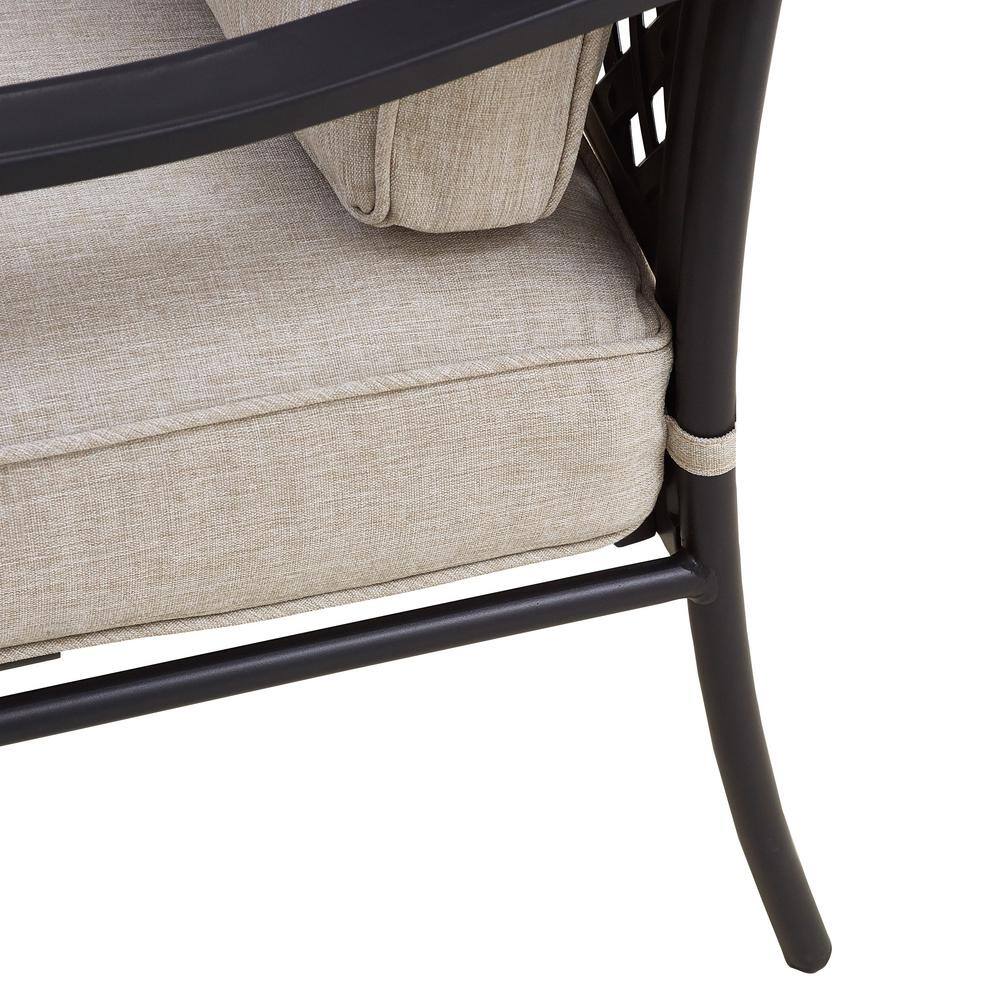 Beige Cushioned 5-Person Black Steel Patio Conversation Set
