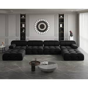 138.6 in. W Square Arm 4-Piece U Shaped Velvet Free Combination Modular Sectional Sofa with Ottoman in Black