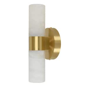 Luella 5 in. 2-Light Brass Wall Sconce with Spanish Alabaster Shades