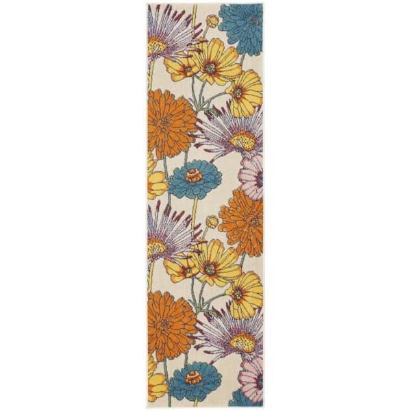 2 ft. x 8 ft. Yellow Floral Washable Area Rug