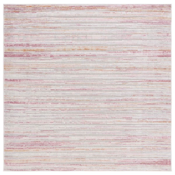 Cabana Rust/Ivory 7 ft. x 7 ft. Striped High-Low Indoor/Outdoor Square Area Rug