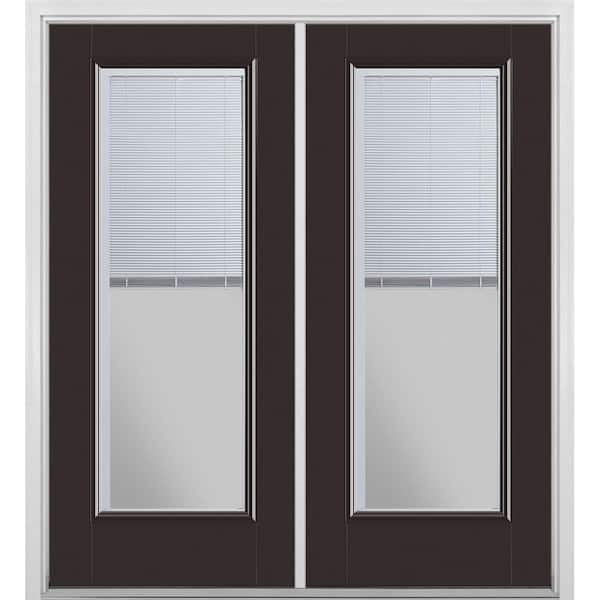 Masonite 72 in. x 80 in. Willow Wood Fiberglass Prehung Left-Hand Inswing Mini Blind Patio Door with Brickmold