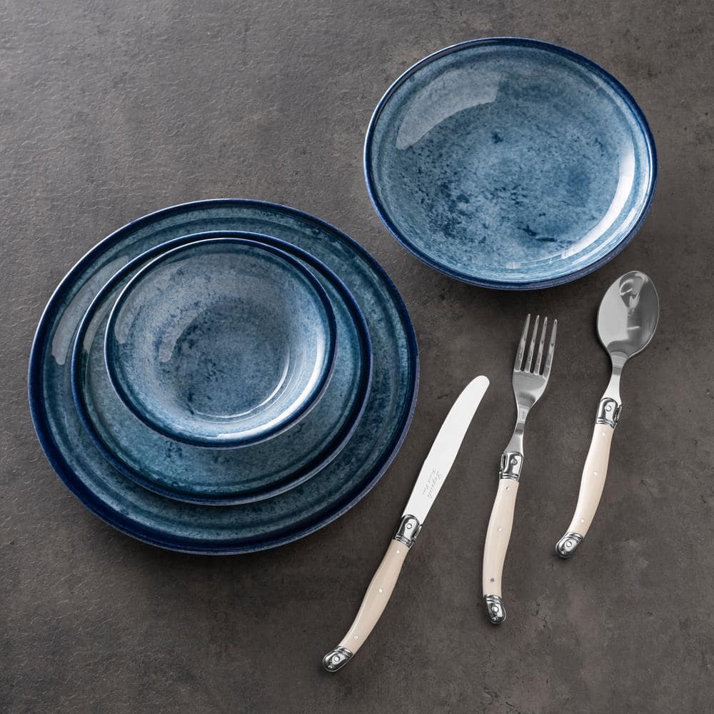 Cerulean Blue and Navy Porcelain 16-Piece Dinnerware Set