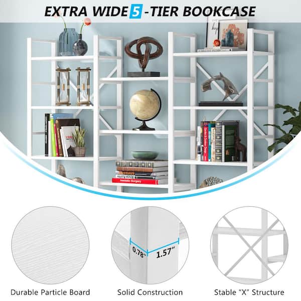 Tribesigns Earlimart 70 9 White Wood, Extra Wide White Bookcase